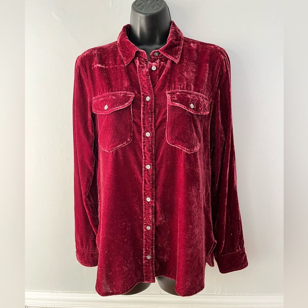J. Crew Dark Fuchsia Velvet Button Down Shirt, Size 6